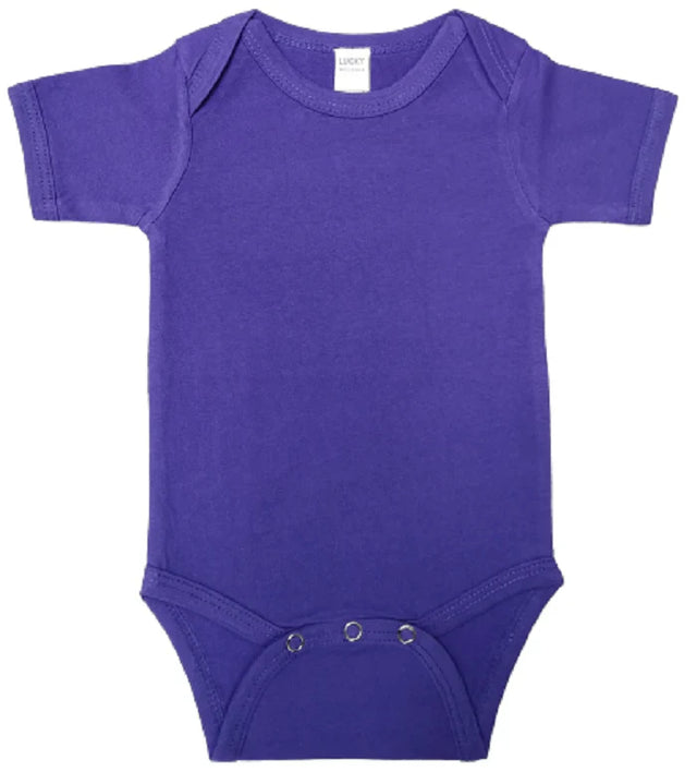 Lucky Friends 701 100% Cotton Fabric - Purple, Short Sleeve Baby Onesie (0/3-12/18)