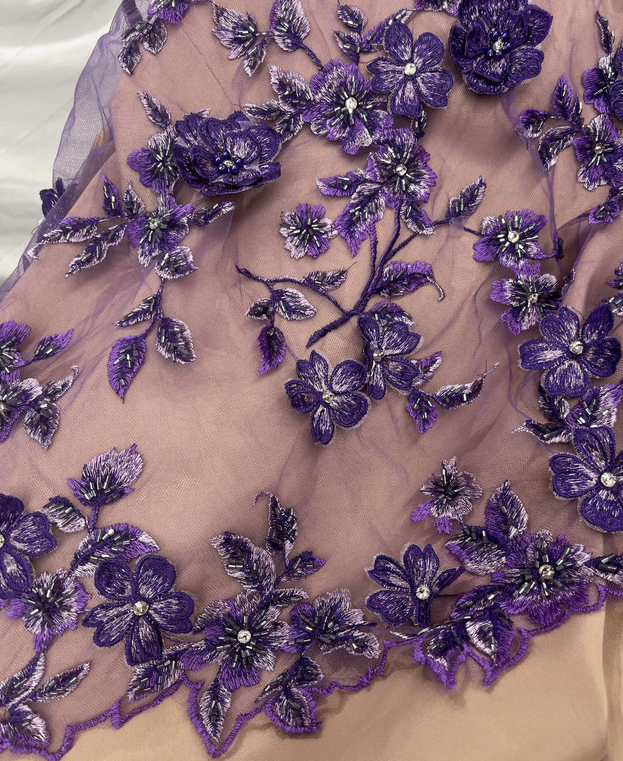 3D Beaded Floral Lace Fabric