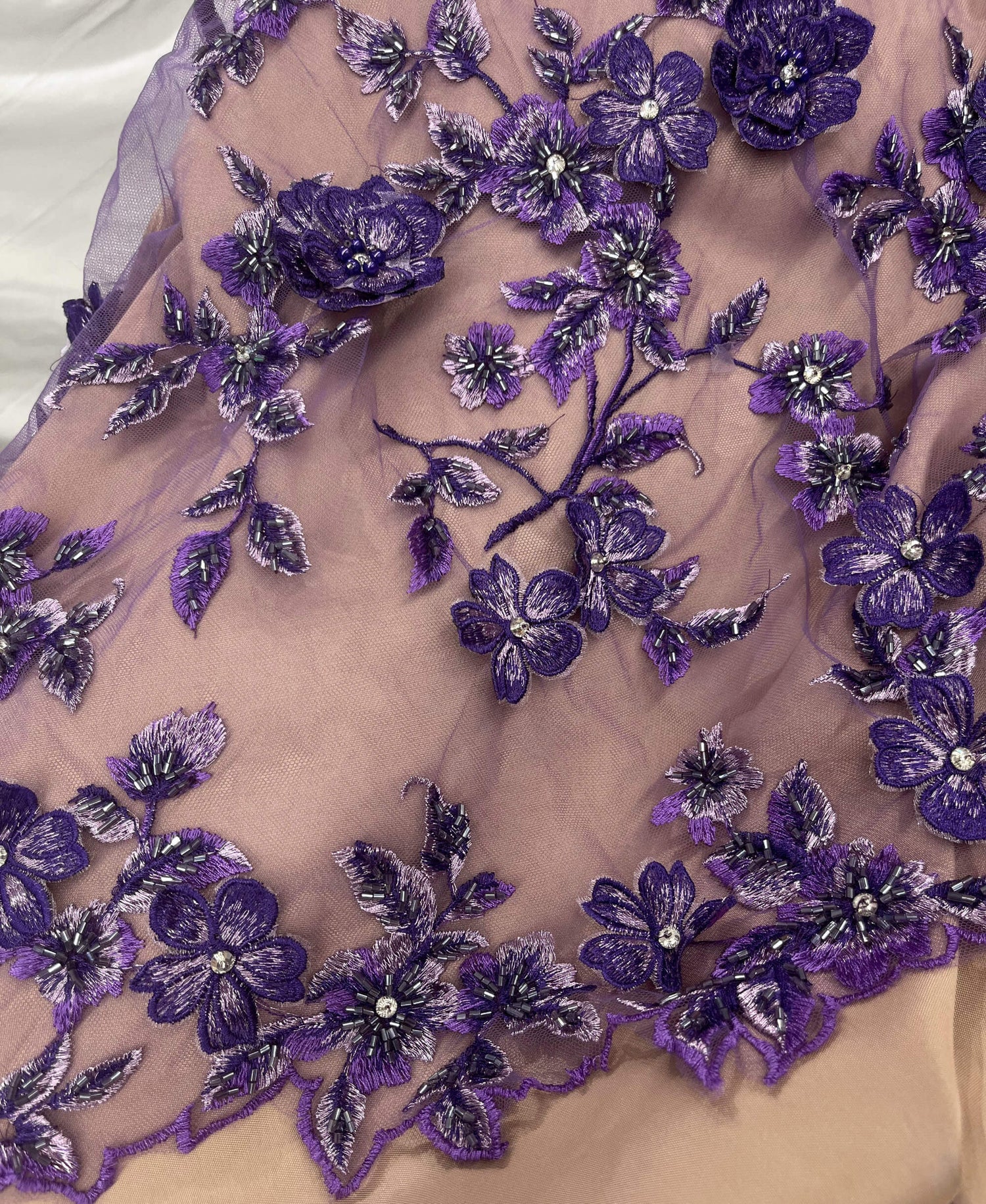 3D Beaded Floral Lace Fabric
