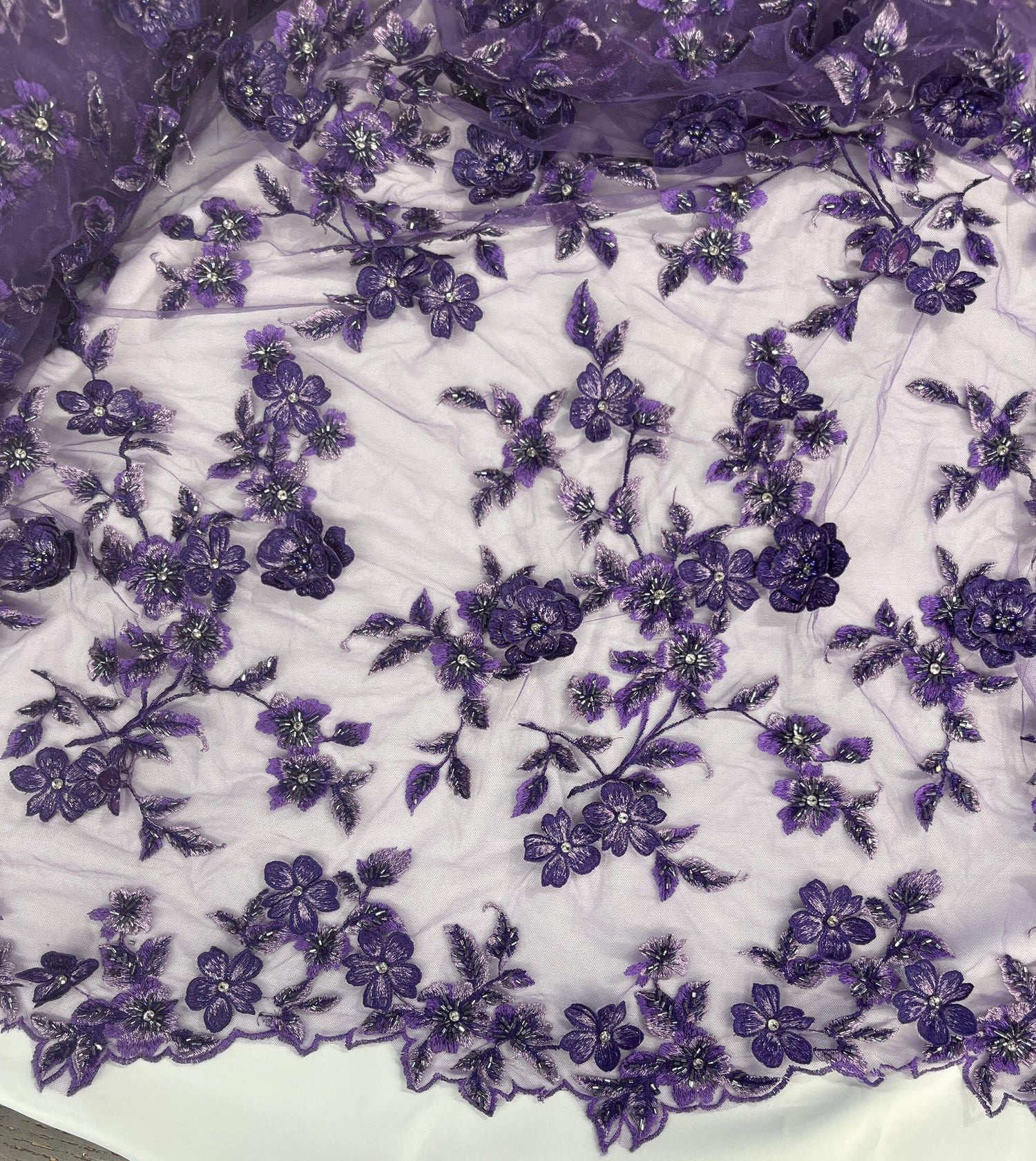 3D Beaded Floral Lace Fabric