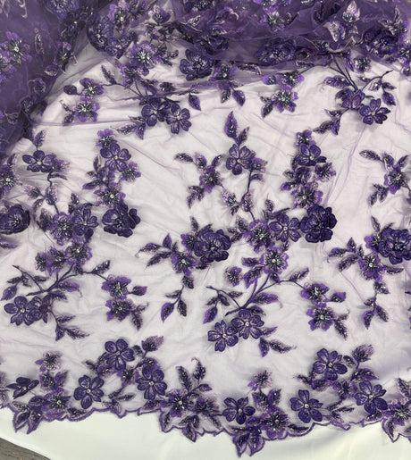 3D Beaded Floral Lace Fabric