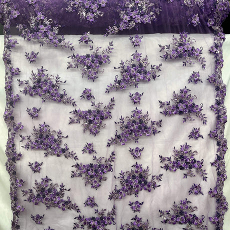 3D Beaded Floral Lace Mesh Fabric