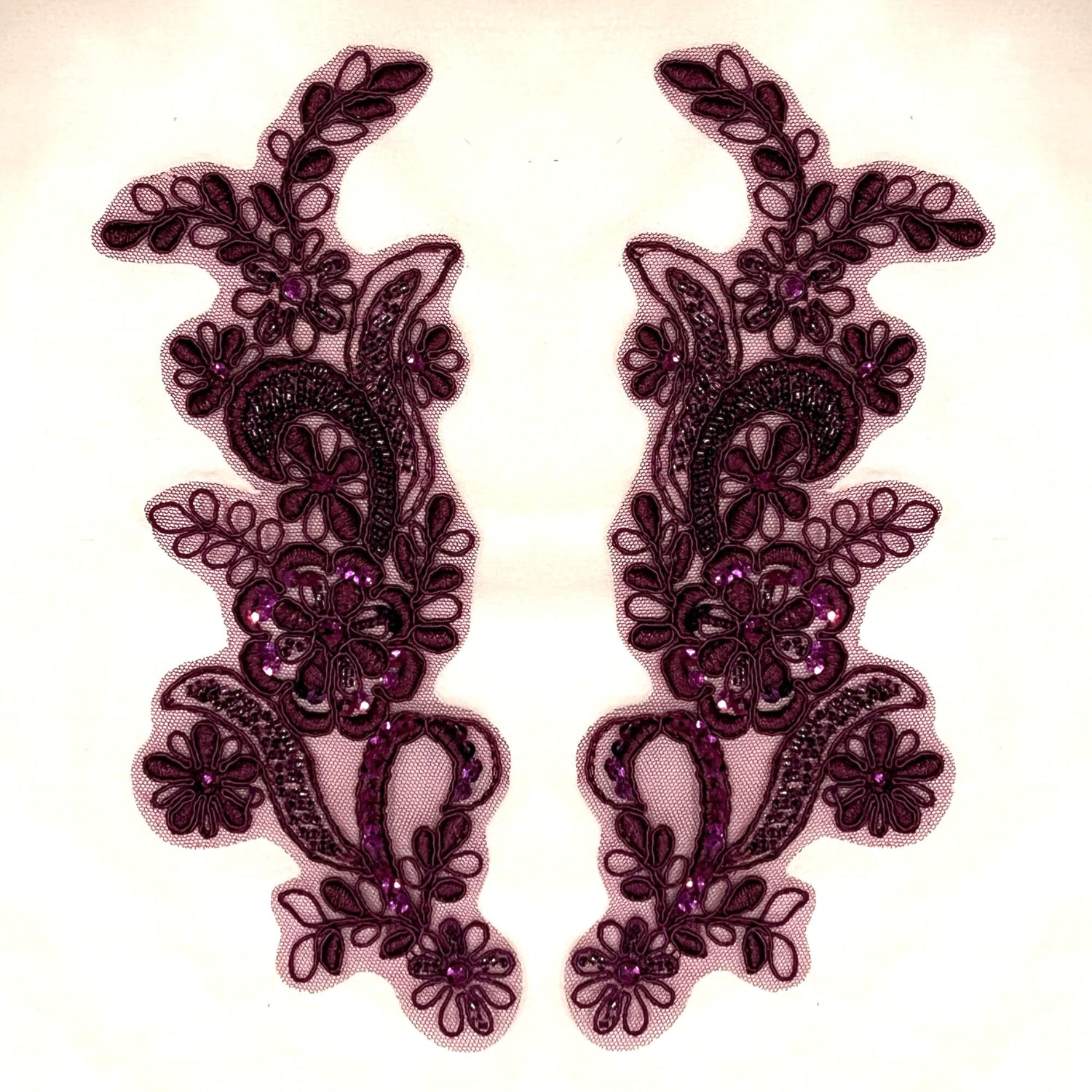 Beaded Corded Floral Lace Applique