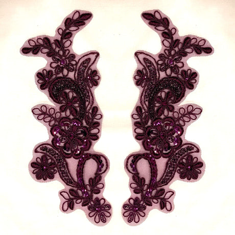 Beaded Corded Floral Lace Applique Pair