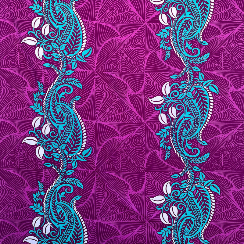 Paradise Floral Vines Cotton Fabric - Purple, Pine Green, Golden Brown, Floral Vine Print, 36" X 44-45" (1 Yard)
