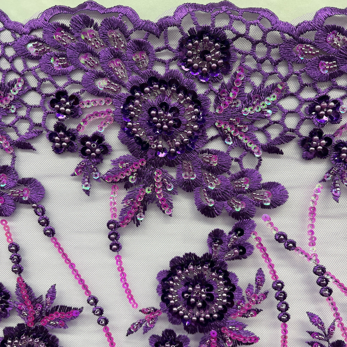 Beaded Sequined Floral Lace Fabric 53" Wide