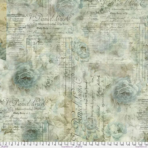 Cotton Wideback Fabric Natural Aqua Receipt 108"