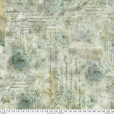 Cotton Wideback Fabric Natural Aqua Receipt 108"