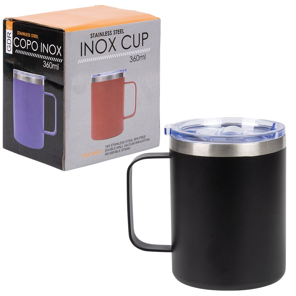 Stainless Steel Black Coffee Mug 12oz