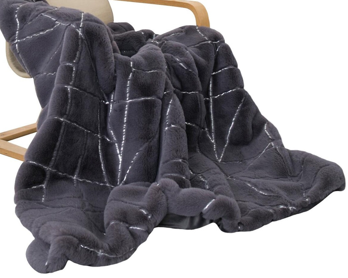 Metallic Golden Scattered Shimmery Design Faux Rabbit Touch Soft Throw Blanket - Polyester Fabric, White Scattered, 50" X 60" (1 Piece)