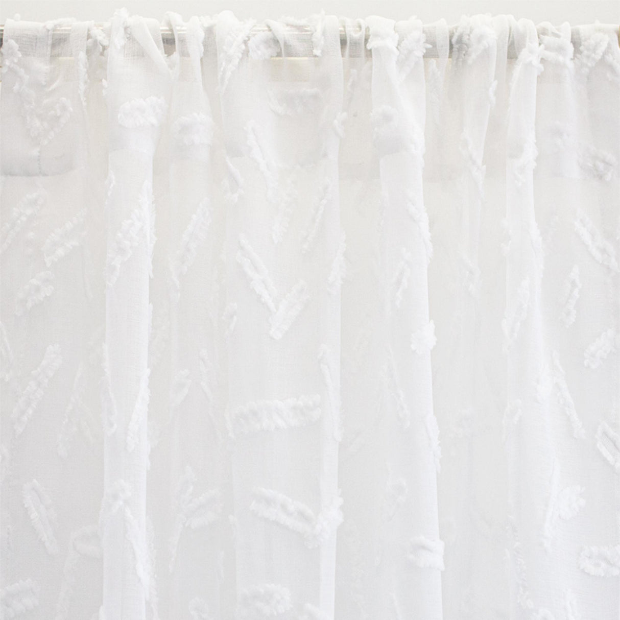 Quinn Sheer Polyester Fabric - Geometric Textured White, 110" Width (1 Yard)