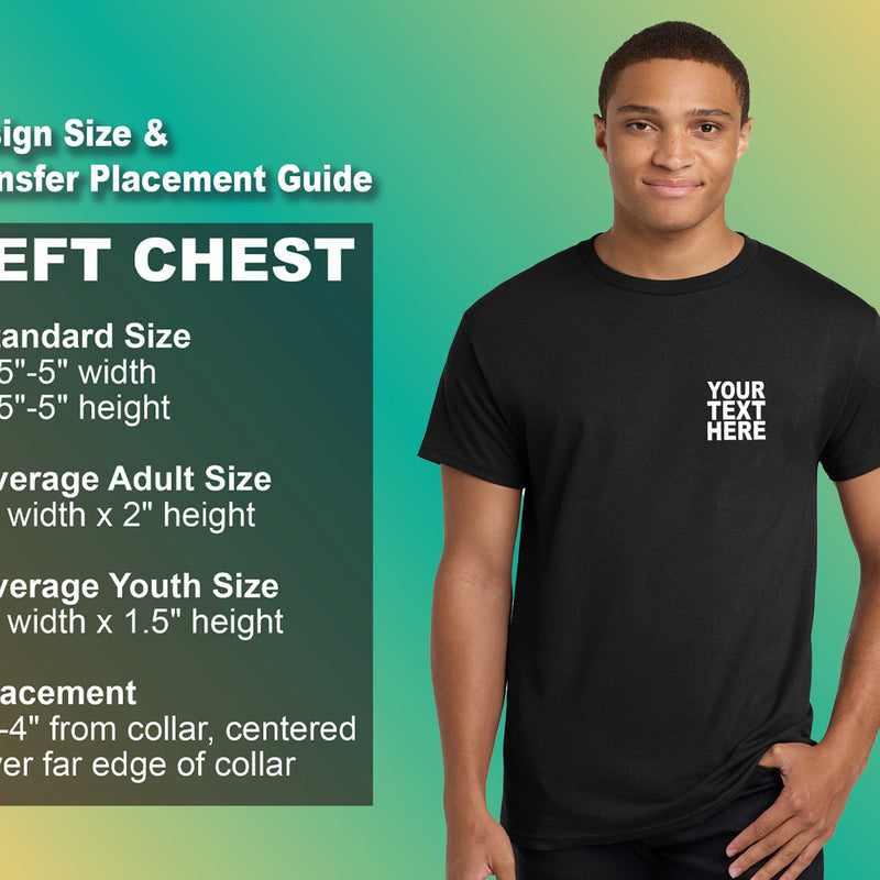 Pack: 12 Fast Custom T-Shirts – Print Your Own Text, Image, or Graphic (Left Chest - Black)