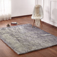 Soft Cozy Fuzzy Faux Fox Fur Area Rug/Carpet - Faux Fox Fur Area Rug, White Gray, 7'6" X 10'3" (1 Piece)