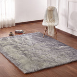 Soft Cozy Fuzzy Faux Fox Fur Area Rug/Carpet - Faux Fox Fur Area Rug, White Gray, 7'6" X 10'3" (1 Piece)