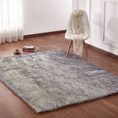 Soft Cozy Fuzzy Faux Fox Fur Area Rug/Carpet - Faux Fox Fur Area Rug, White Gray, 7'6" X 10'3" (1 Piece)
