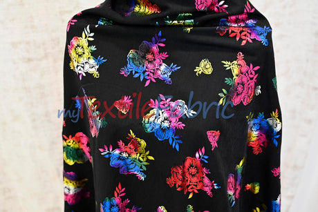 Floral Holographic Foil On Peachskin Polyester Fabric - Floral Holographic Foil, 60" Width (1 Yard)
