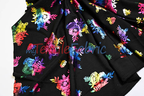 Floral Holographic Foil On Peachskin Polyester Fabric - Floral Holographic Foil, 60" Width (1 Yard)