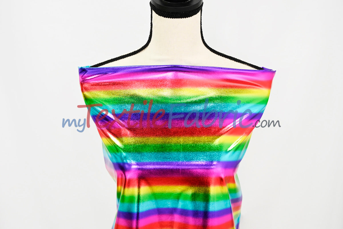 Rainbow Metallic Foil Spandex Lame Fabric - Multi Color Foil On Burgundy Knit, 60" Wide (Yards)