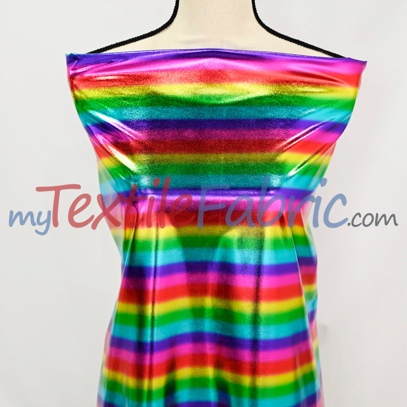 Rainbow Metallic Foil Spandex Lame Fabric - Multi Color Foil On Burgundy Knit, 60" Wide (Yards)