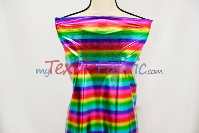 Rainbow Metallic Foil Spandex Lame Fabric - Multi Color Foil On Burgundy Knit, 60" Wide (Yards)