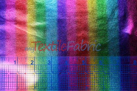 Rainbow Metallic Foil Spandex Lame Fabric - Multi Color Foil On Burgundy Knit, 60" Wide (Yards)
