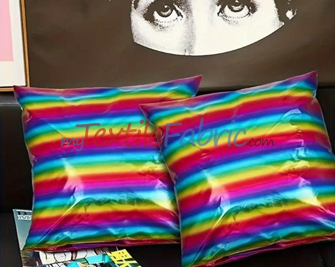 Rainbow Metallic Foil Spandex Lame Fabric - Multi Color Foil On Burgundy Knit, 60" Wide (Yards)