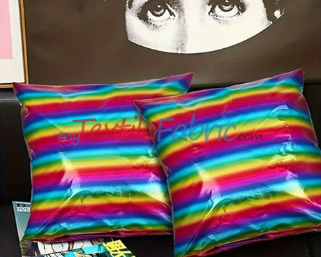 Rainbow Metallic Foil Spandex Lame Fabric - Multi Color Foil On Burgundy Knit, 60" Wide (Yards)