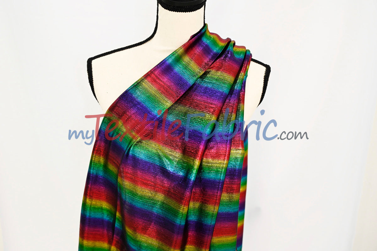 Rainbow Metallic Stretch Slinky Poly Spandex Fabric - Rainbow Metallic, Solid, 58" Width (1 Yard)