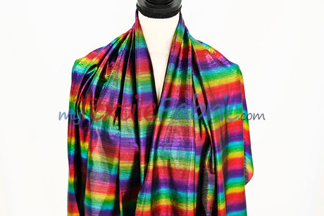 Rainbow Metallic Stretch Slinky Poly Spandex Fabric - Rainbow Metallic, Solid, 58" Width (1 Yard)