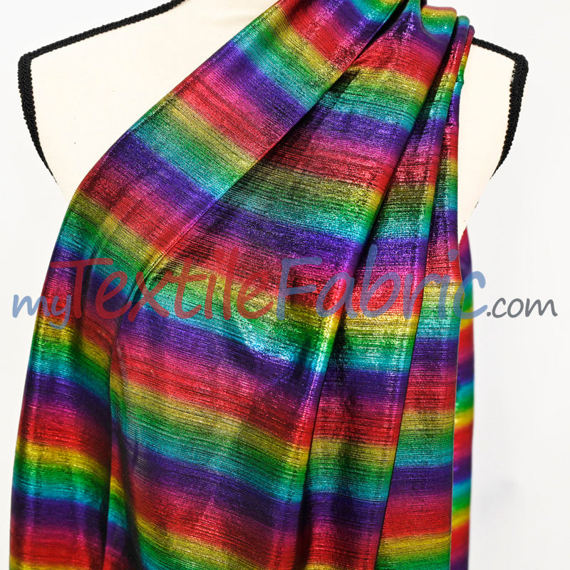 Rainbow Metallic Stretch Slinky Poly Spandex Fabric - Rainbow Metallic, Solid, 58" Width (1 Yard)