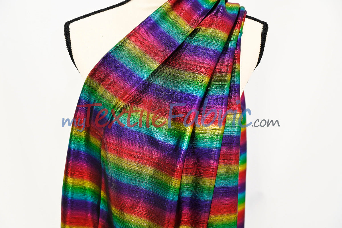 Rainbow Metallic Stretch Slinky Poly Spandex Fabric - Rainbow Metallic, Solid, 58" Width (1 Yard)
