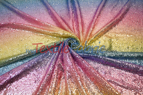 Rainbow Sequins Polyester Fabric - Multi Color Sequins On Rainbow Mesh, 54" Width (1 Yard)