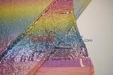 Rainbow Sequins Polyester Fabric - Multi Color Sequins On Rainbow Mesh, 54" Width (1 Yard)