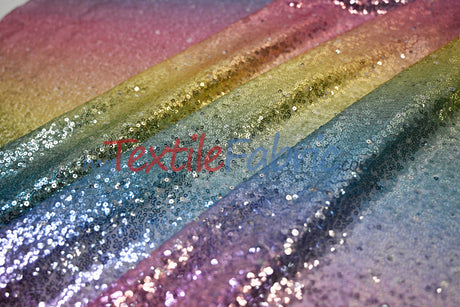 Rainbow Sequins Polyester Fabric - Multi Color Sequins On Rainbow Mesh, 54" Width (1 Yard)
