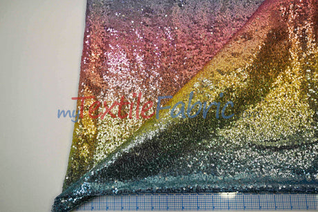 Rainbow Sequins Polyester Fabric - Multi Color Sequins On Rainbow Mesh, 54" Width (1 Yard)