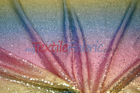 Rainbow Sequins Polyester Fabric - Multi Color Sequins On Rainbow Mesh, 54" Width (1 Yard)