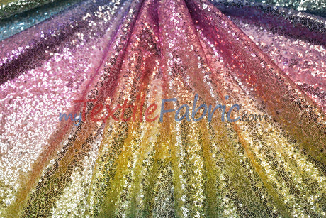 Rainbow Sequins Polyester Fabric - Multi Color Sequins On Rainbow Mesh, 54" Width (1 Yard)
