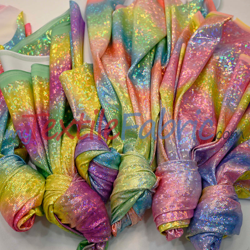 Rainbow Shattered Hologram Spandex Nylon Spandex Fabric - Rainbow Shattered Holographic Foil, 58/60" Width (1 Yard)
