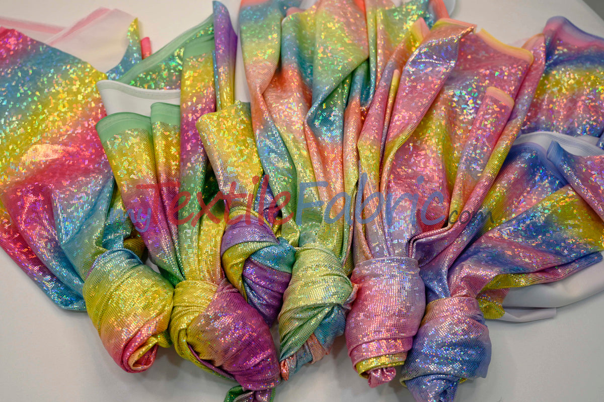 Rainbow Shattered Hologram Spandex Nylon Spandex Fabric - Rainbow Shattered Holographic Foil, 58/60" Width (1 Yard)