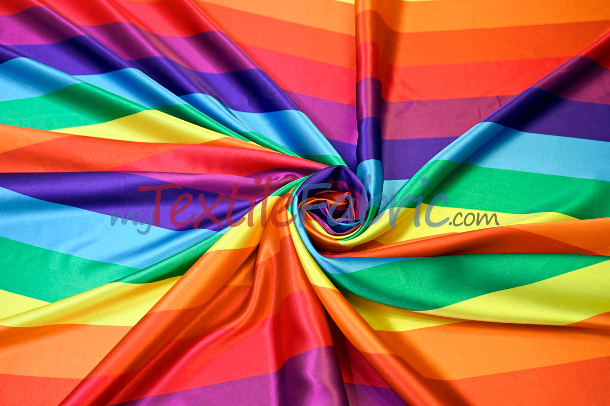 Rainbow Stripe Charmeuse Satin Fabric - Multi Color Stripe, 58/60" Width (Yards)