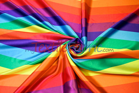 Rainbow Stripe Charmeuse Satin Fabric - Multi Color Stripe, 58/60" Width (Yards)