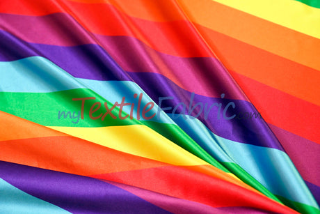 Rainbow Stripe Charmeuse Satin Fabric - Multi Color Stripe, 58/60" Width (Yards)