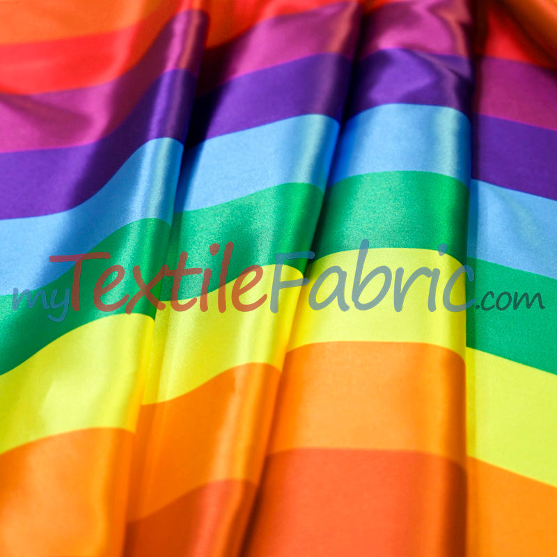 Rainbow Stripe Charmeuse Satin Fabric - Multi Color Stripe, 58/60" Width (Yards)