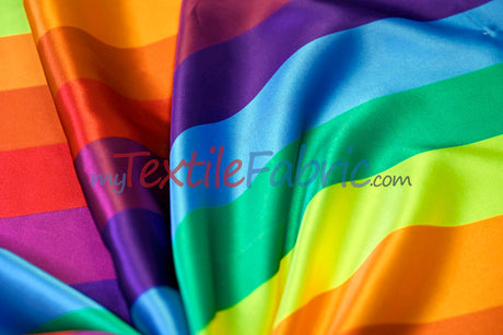 Rainbow Stripe Charmeuse Satin Fabric - Multi Color Stripe, 58/60" Width (Yards)