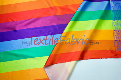 Rainbow Stripe Charmeuse Satin Fabric - Multi Color Stripe, 58/60" Width (Yards)