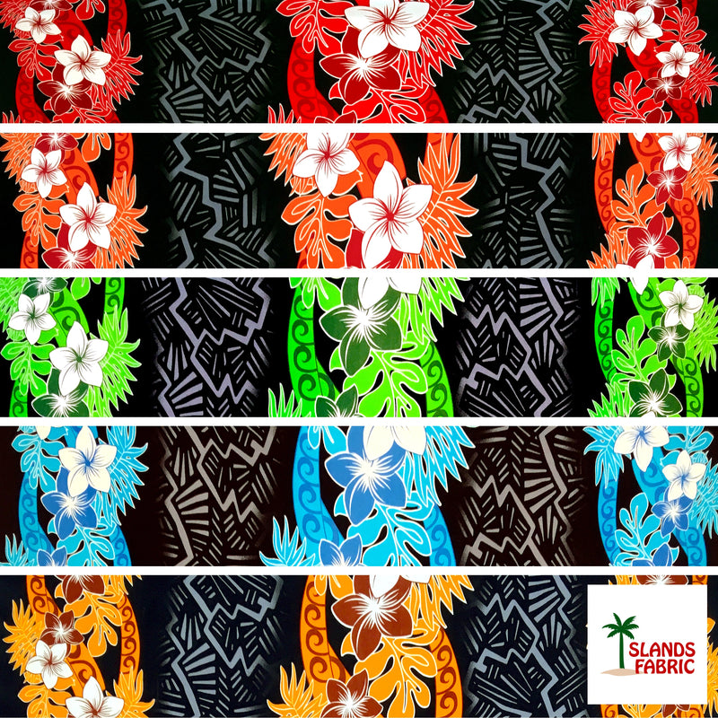Triple Tropical Border Rayon Fabric - Tropical Border Print, 45" Width (1 Yard)