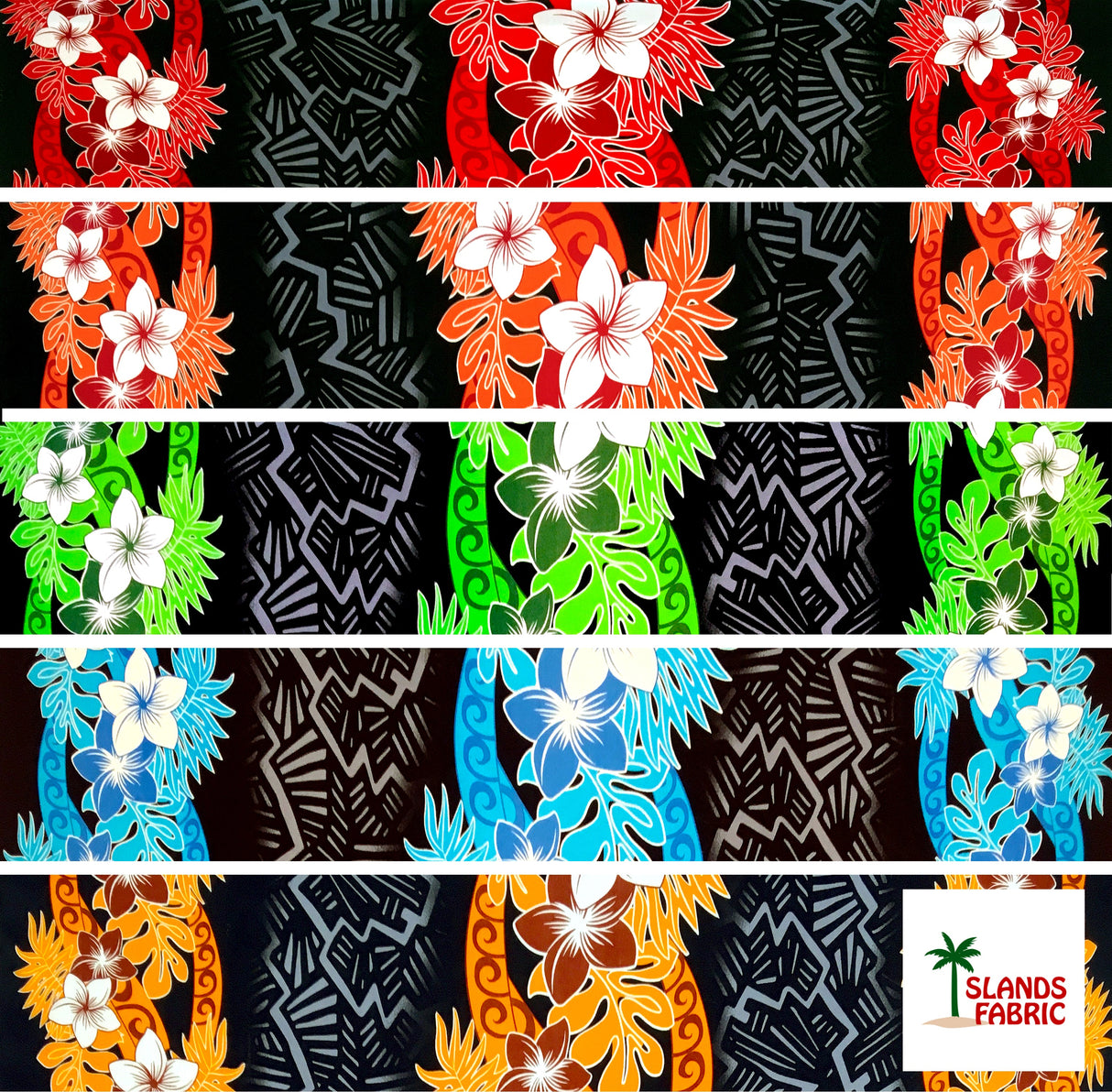 Triple Tropical Border Rayon Fabric - Tropical Border Print, 45" Width (1 Yard)