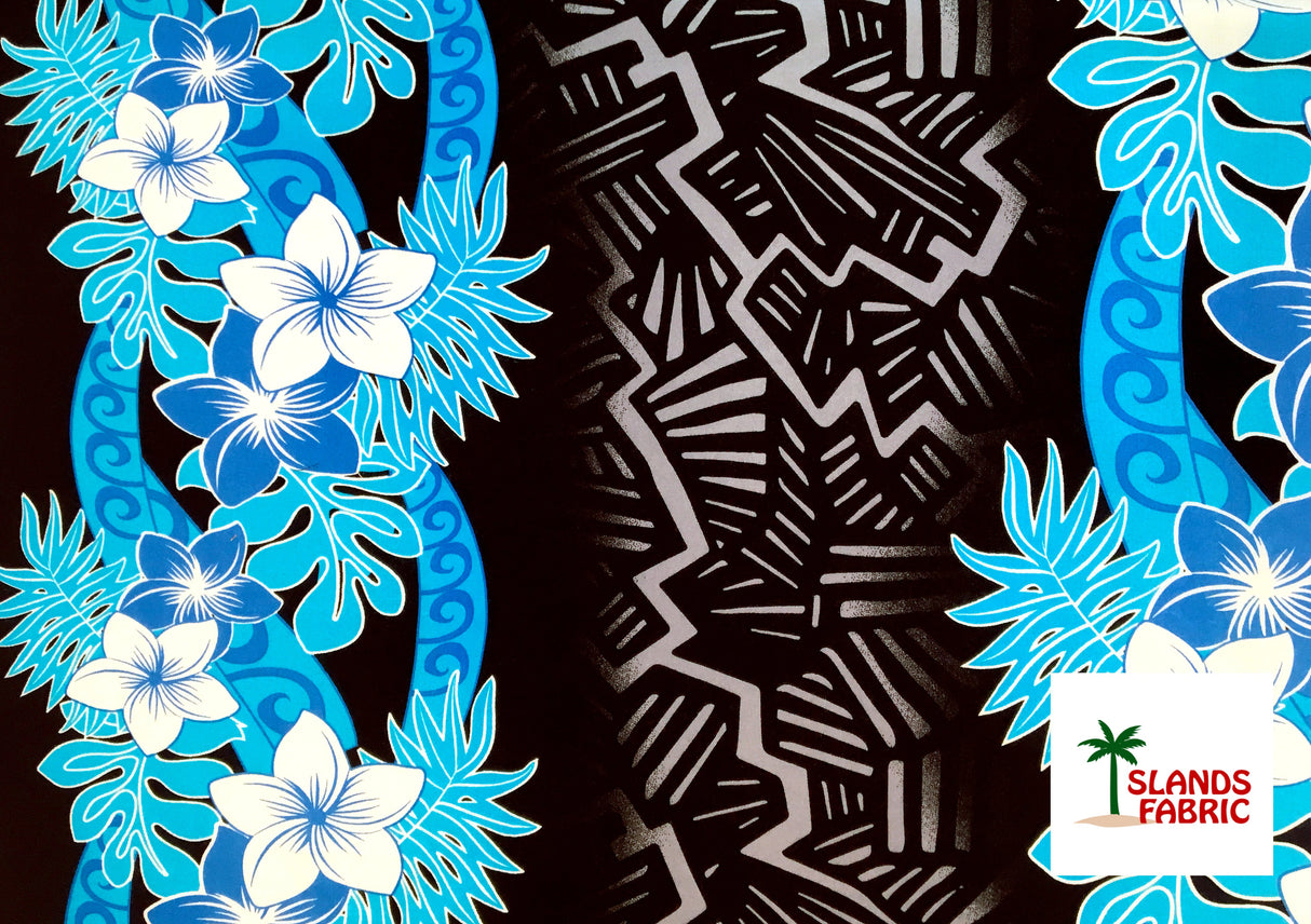 Triple Tropical Border Rayon Fabric - Tropical Border Print, 45" Width (1 Yard)