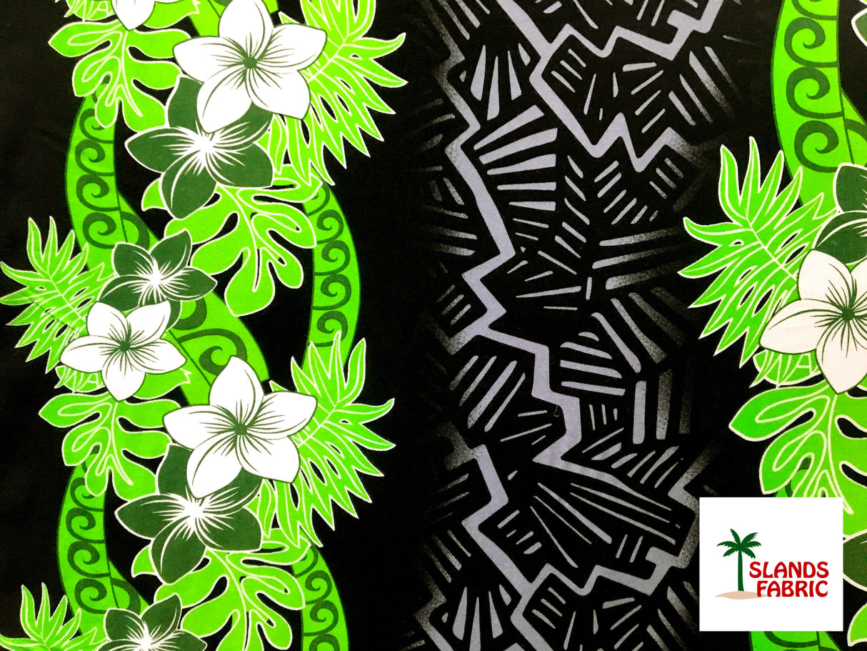Triple Tropical Border Rayon Fabric - Tropical Border Print, 45" Width (1 Yard)