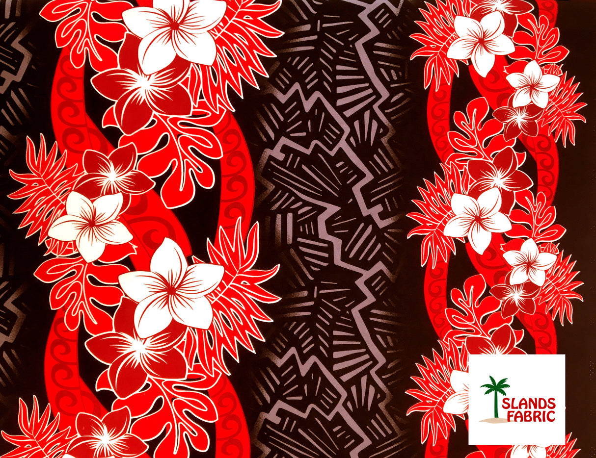 Triple Tropical Border Rayon Fabric - Tropical Border Print, 45" Width (1 Yard)